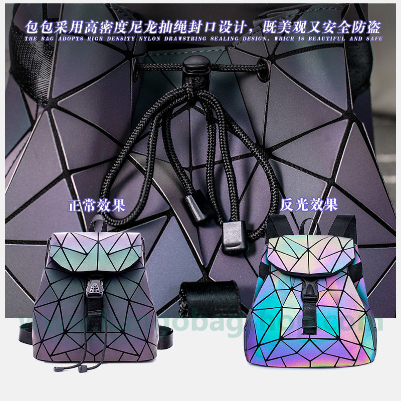 Geometric rhombus backpack women's new fashion summer night-light travel backpack large-capacity backpack