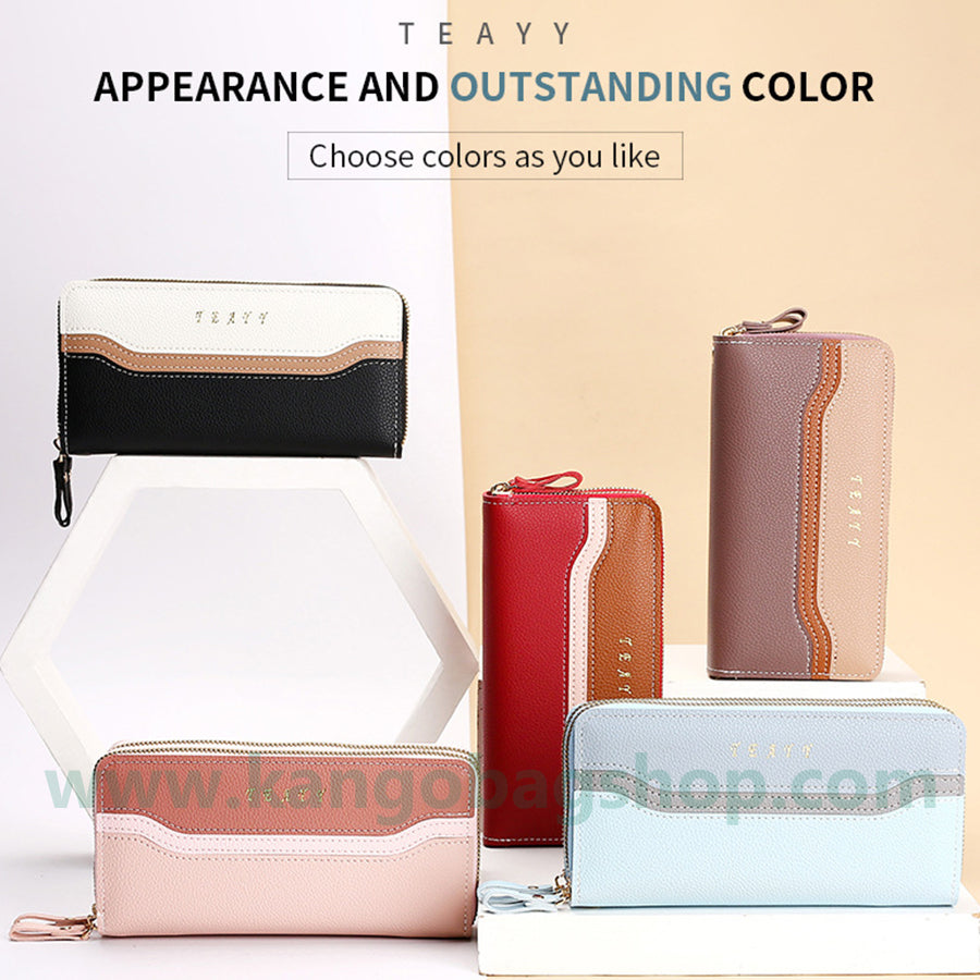 Fashion brand women hand purse large capacity long three-color stitching simple zipper mobile phone purse wallet