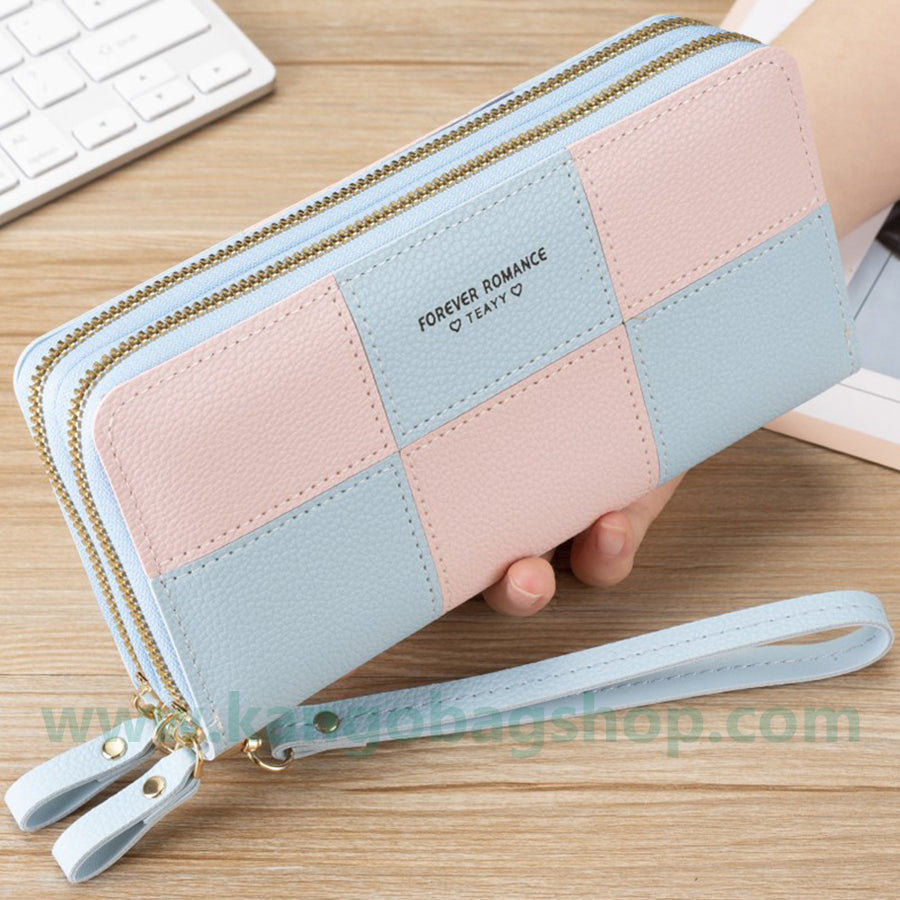 Fashion brand women hand purse large capacity long three-color stitching simple zipper mobile phone purse wallet