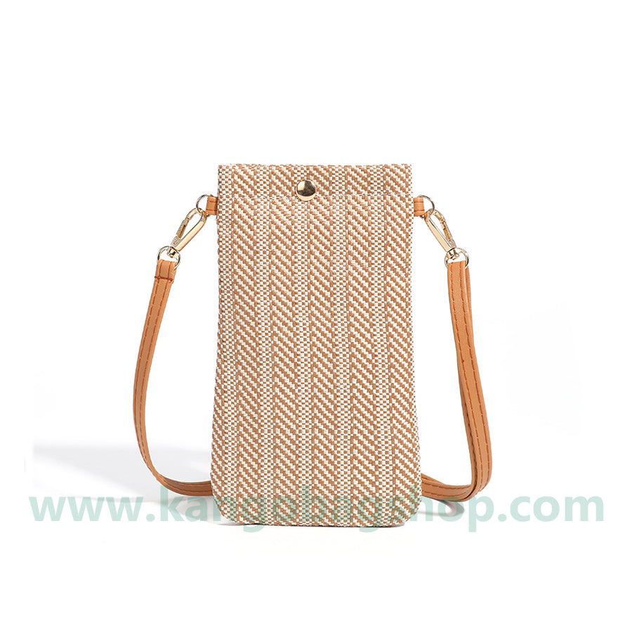 New n style lady shoulder straddle bag woven vertical cell phone bag straw woven change purse