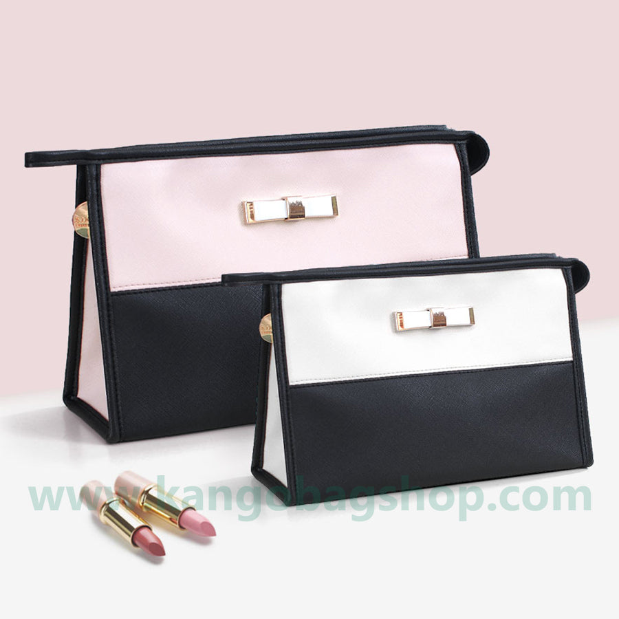 Stitching bow cute girly heart make-up bag large-capacity waterproof wash-and-wash cosmetics collection bag