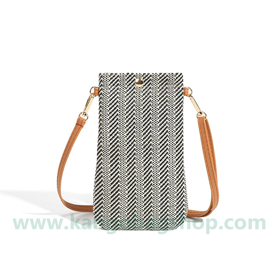 New n style lady shoulder straddle bag woven vertical cell phone bag straw woven change purse