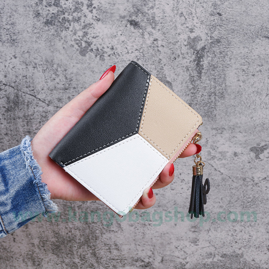 Purse female students Korean version of the fashion vertical splicing collision zipper hasp change purse card bag