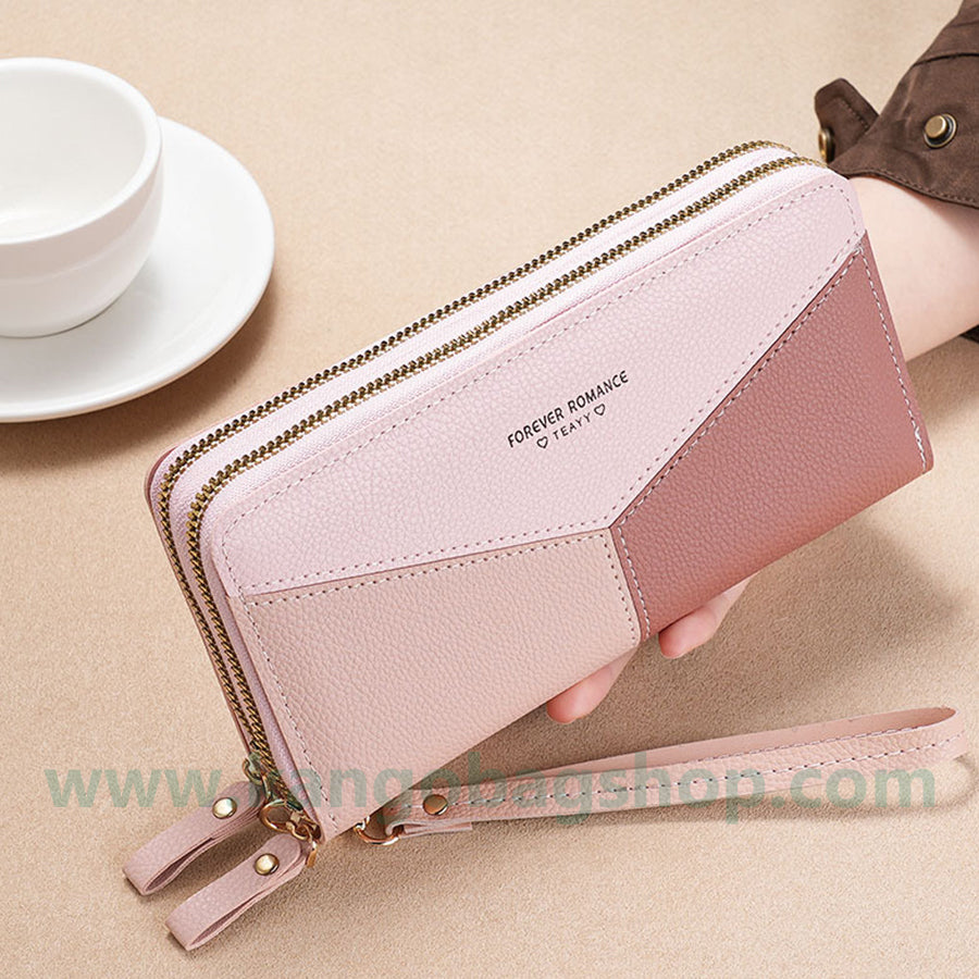 Fashion brand women hand purse large capacity long three-color stitching simple zipper mobile phone purse wallet