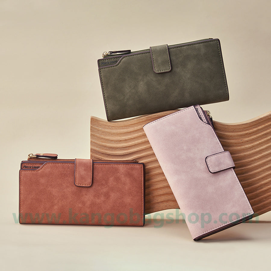 New fashion retro frosted solid color multi-card ladies long purse simple large capacity folding wallet