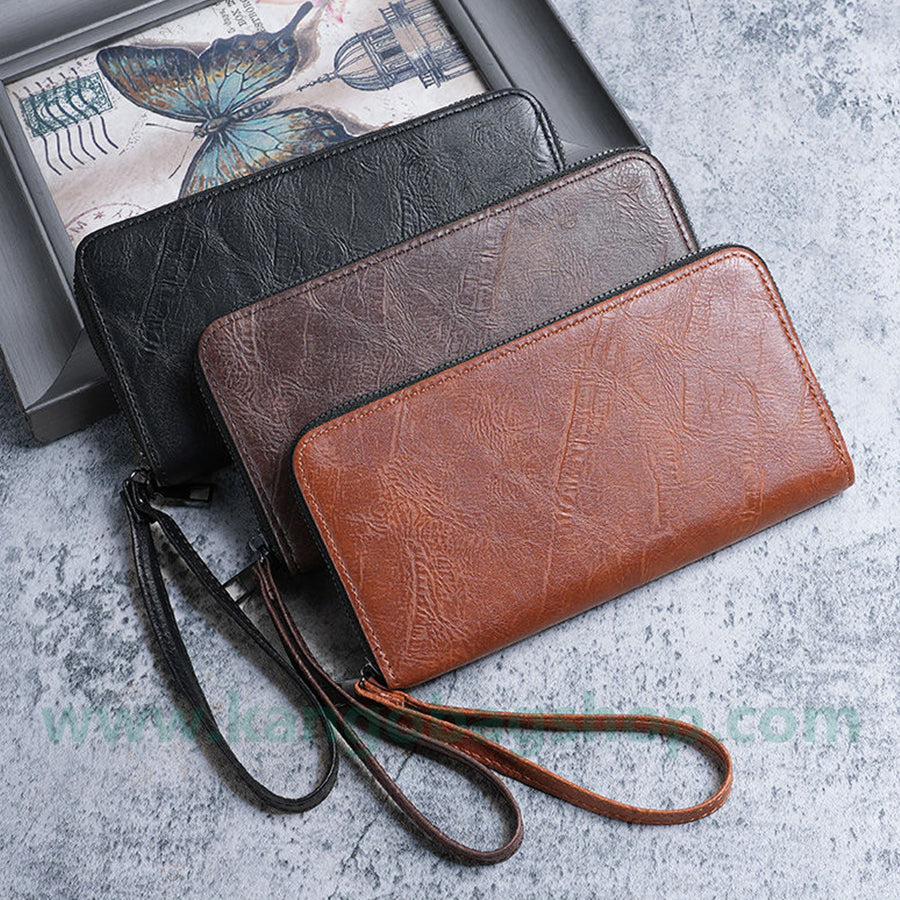 New retro men's wallet long zipper clutch multi-functional European and n fashion young men's wallets