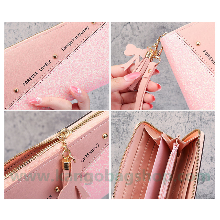 The New Purse Long Lady Zipper Purse Female Korean version of the collage tassel patchwork bag mobile phone bag