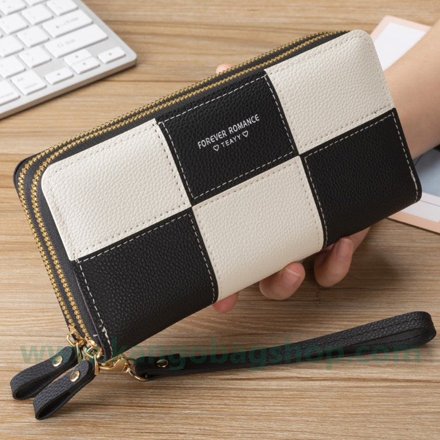 Fashion brand women hand purse large capacity long three-color stitching simple zipper mobile phone purse wallet