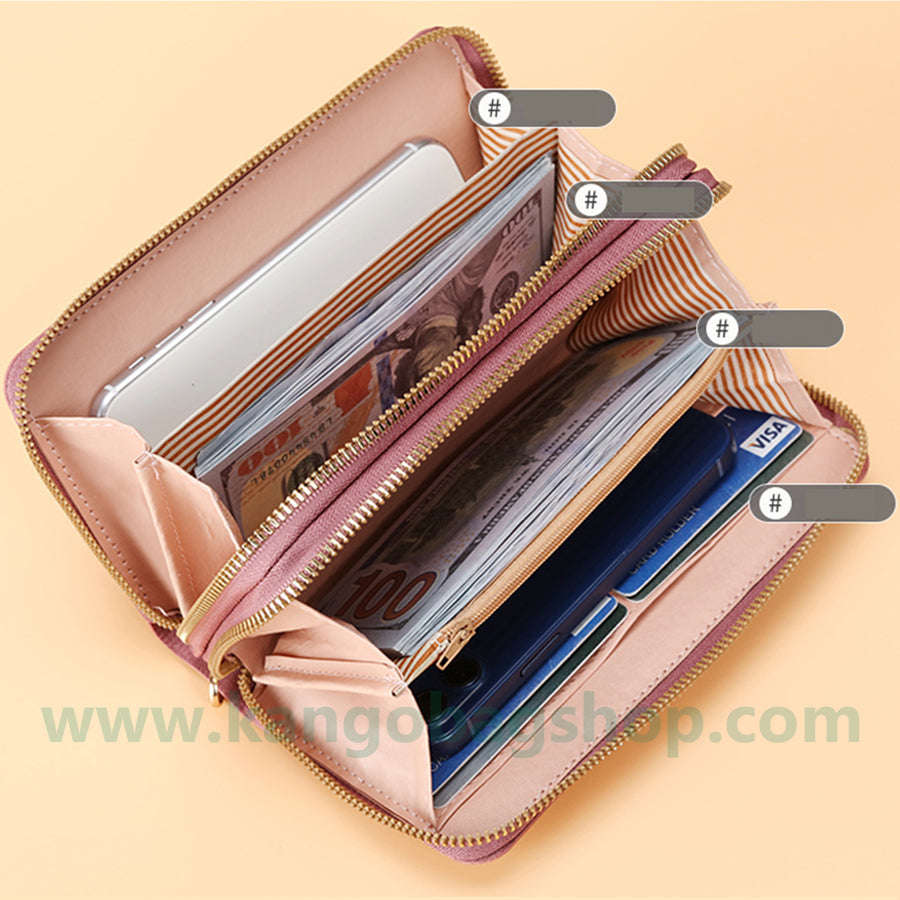 Double Zipper Lady Purse Long large capacity hand purse soft leather purse Korean version multi-card mobile phone bag