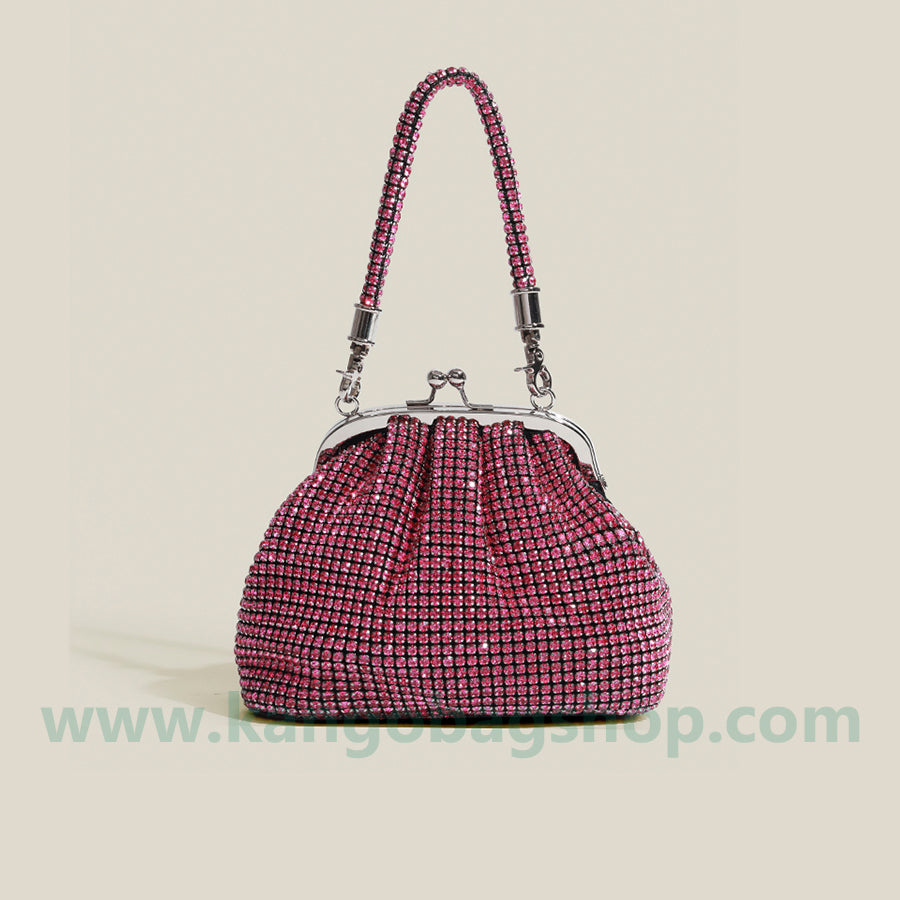 The new French sparkling diamond dinner handbag diamond-encrusted clip-on bag armpit bag hand messenger bag