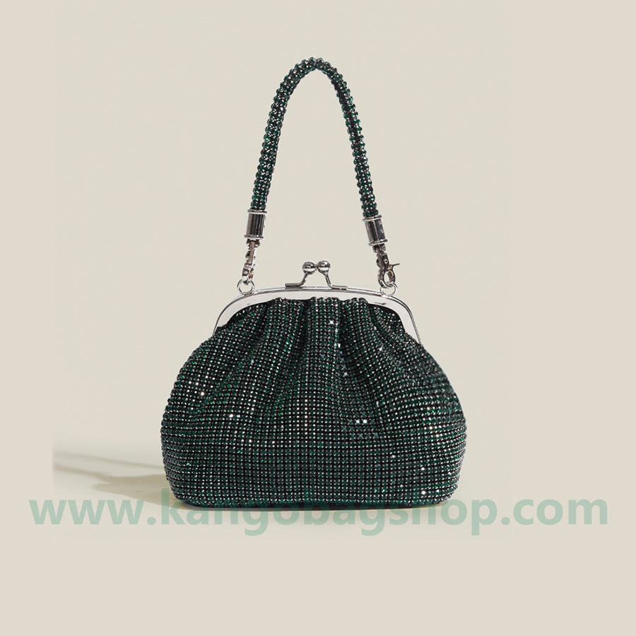 The new French sparkling diamond dinner handbag diamond-encrusted clip-on bag armpit bag hand messenger bag