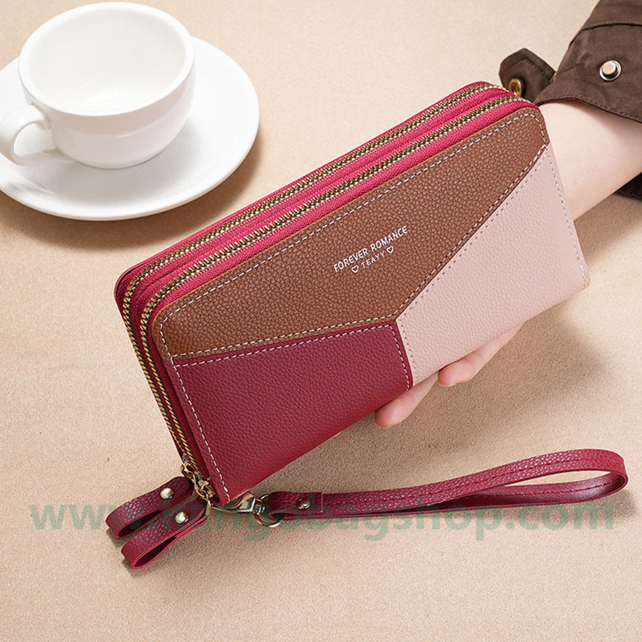 Fashion brand women hand purse large capacity long three-color stitching simple zipper mobile phone purse wallet