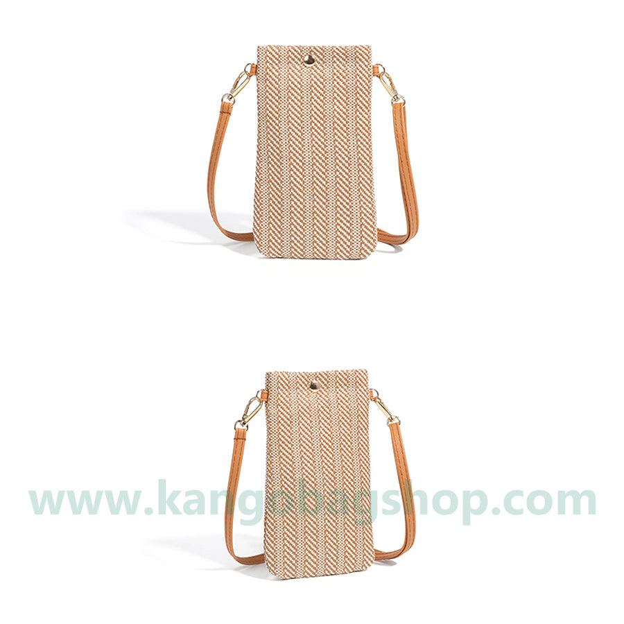 New n style lady shoulder straddle bag woven vertical cell phone bag straw woven change purse