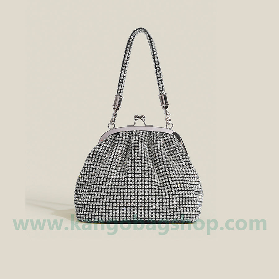 The new French sparkling diamond dinner handbag diamond-encrusted clip-on bag armpit bag hand messenger bag