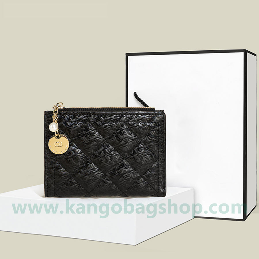 Multi-card bit diamond caviar zipper card bag women's new versatile short-style change purse