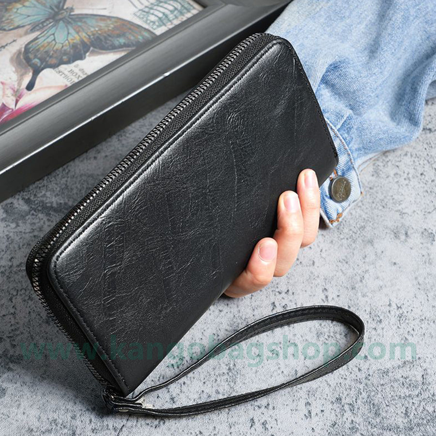 New retro men's wallet long zipper clutch multi-functional European and n fashion young men's wallets