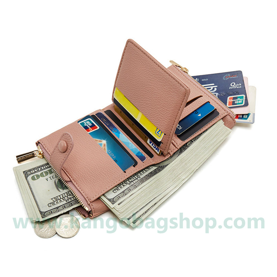 New double zipper purse female multi-card large capacity small purse soft leather simple and easy small purse female