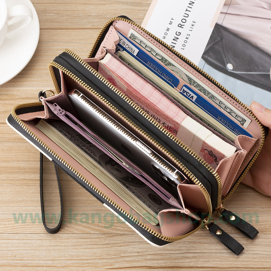 Fashion brand women hand purse large capacity long three-color stitching simple zipper mobile phone purse wallet