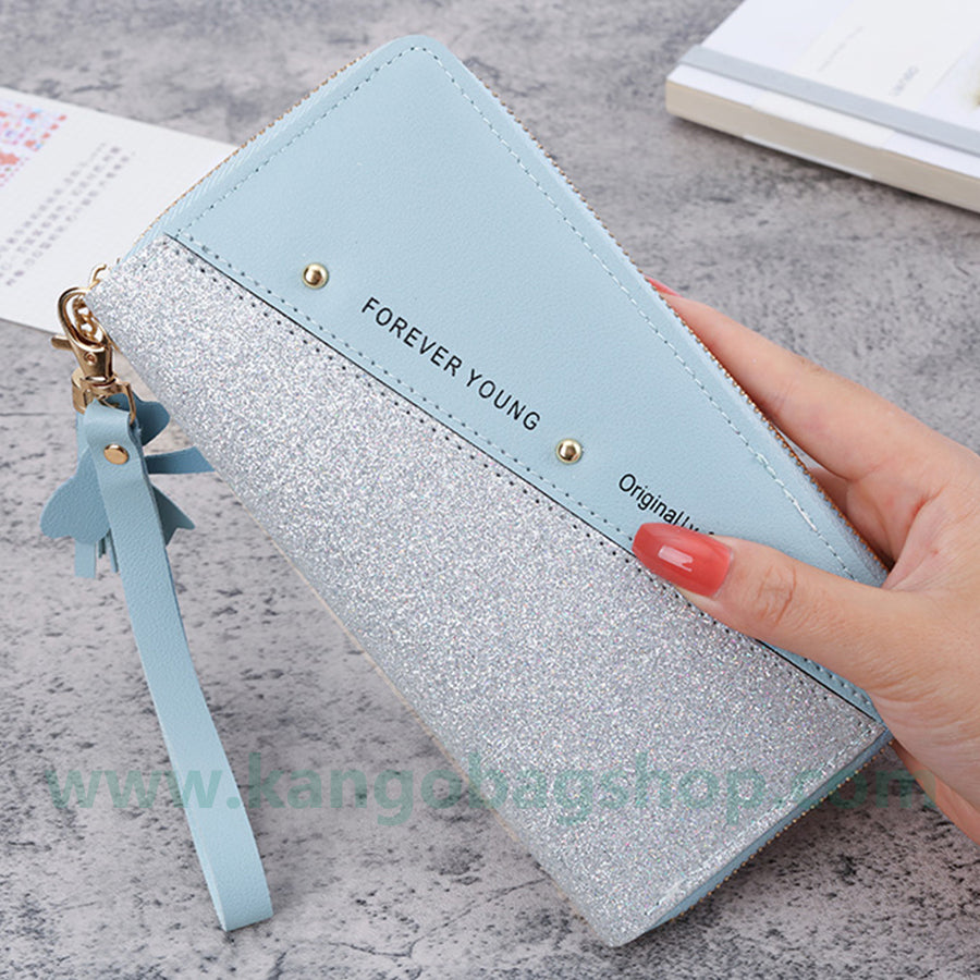 The New Purse Long Lady Zipper Purse Female Korean version of the collage tassel patchwork bag mobile phone bag