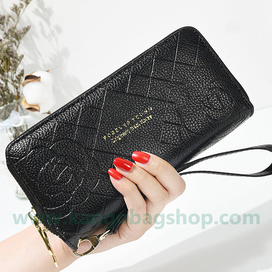 Purse woman new simple purse woman long style wrist bag double zipper large capacity mobile phone wallet card