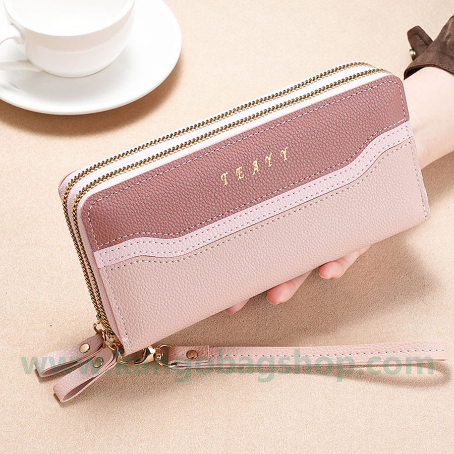 Fashion brand women hand purse large capacity long three-color stitching simple zipper mobile phone purse wallet