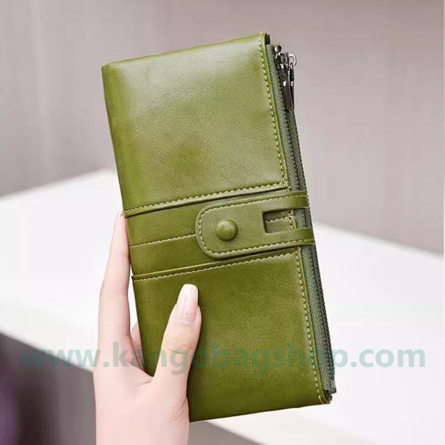 Ladies' purse wax leather double zipper long wallet female niche design high-grade soft wallet tide