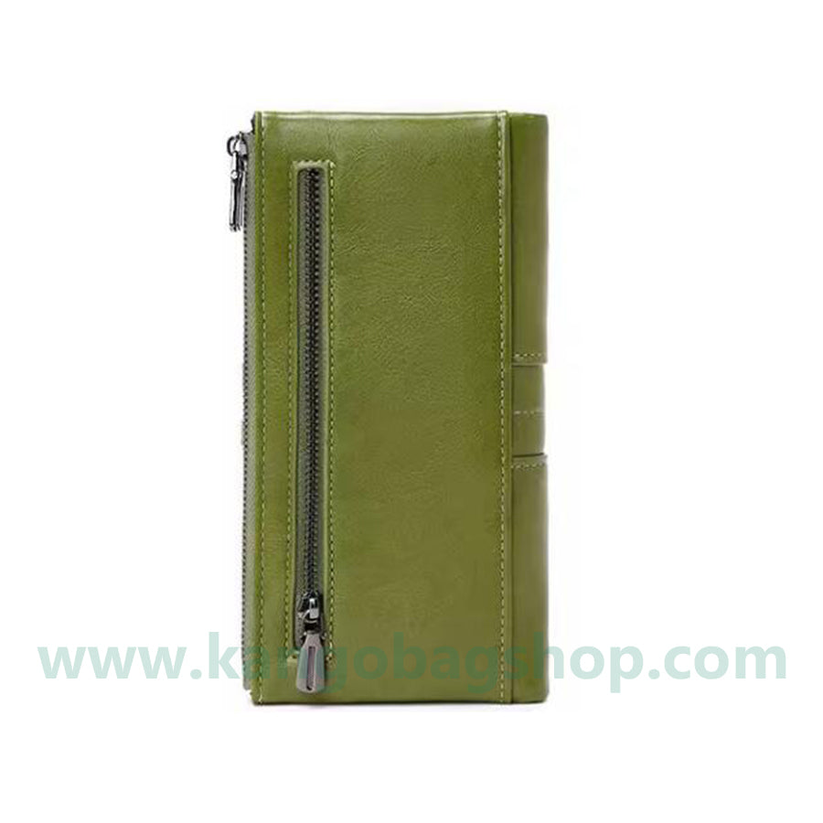 Ladies' purse wax leather double zipper long wallet female niche design high-grade soft wallet tide