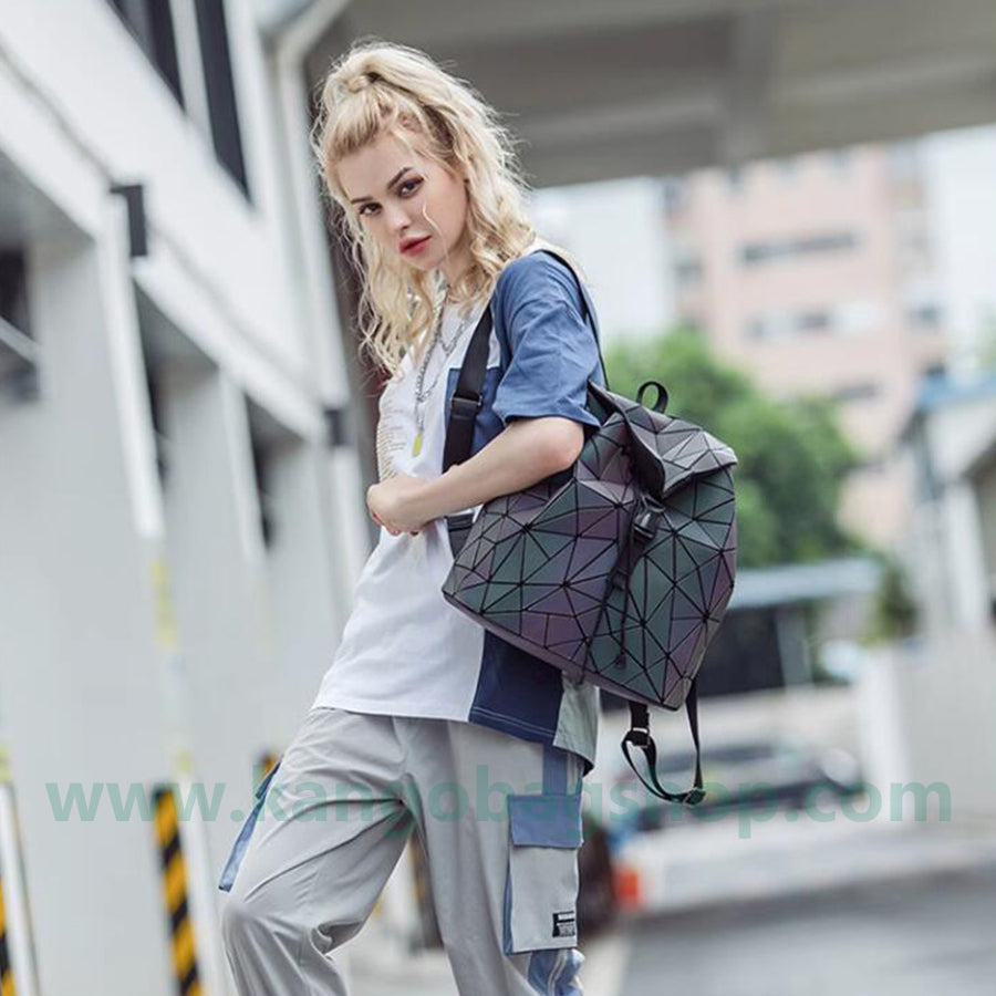 Geometric rhombus backpack women's new fashion summer night-light travel backpack large-capacity backpack