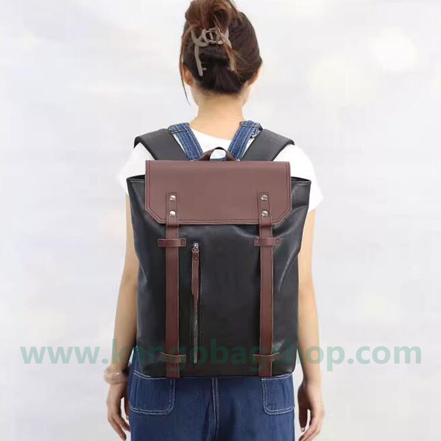 Backpack lovers style high-capacity backpack backpack satchel solid color leather bag