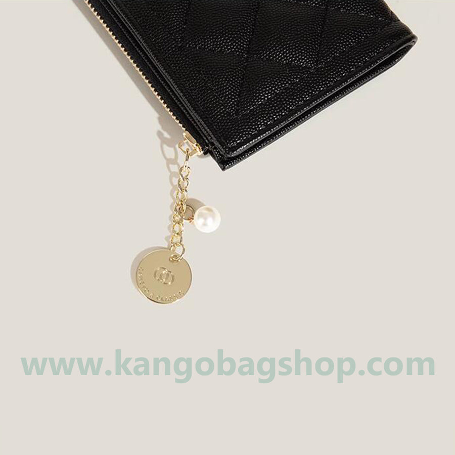 Multi-card bit diamond caviar zipper card bag women's new versatile short-style change purse