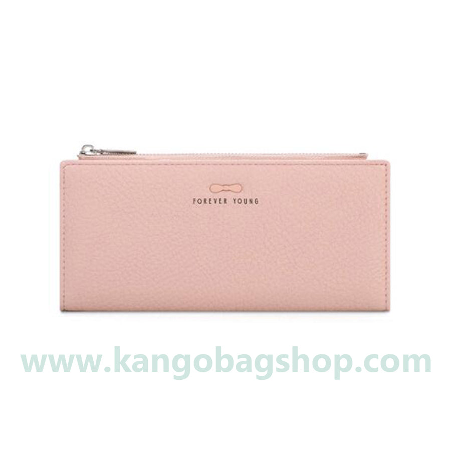 Long purse ladies simple solid color two-fold wallet multi-card zipper pocket