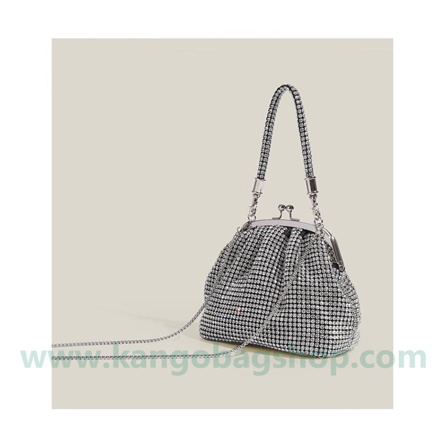 The new French sparkling diamond dinner handbag diamond-encrusted clip-on bag armpit bag hand messenger bag