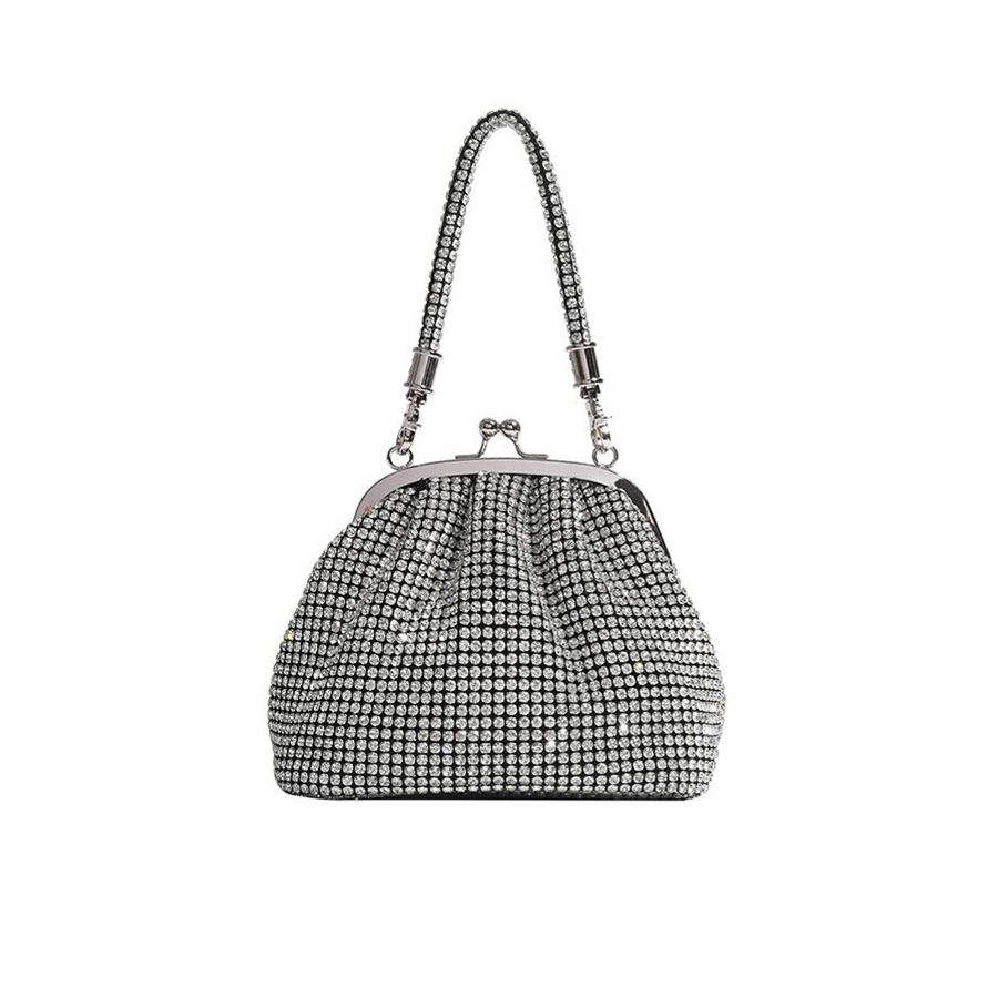 The new French sparkling diamond dinner handbag diamond-encrusted clip-on bag armpit bag hand messenger bag