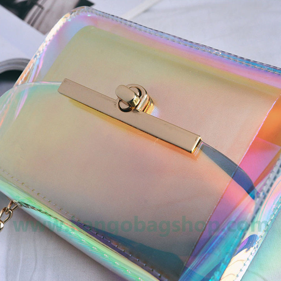 New laser dazzle color small square bag chain small bag mobile bag change purse transparent bag single shoulder messenger bag