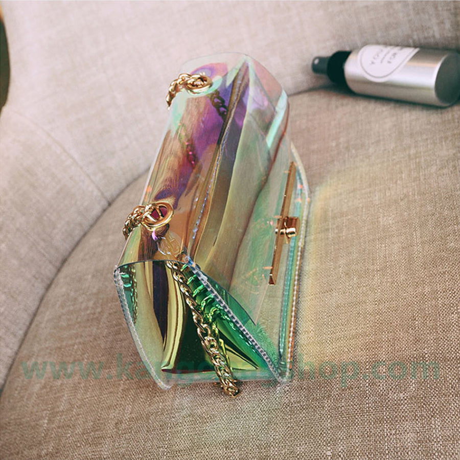 New laser dazzle color small square bag chain small bag mobile bag change purse transparent bag single shoulder messenger bag