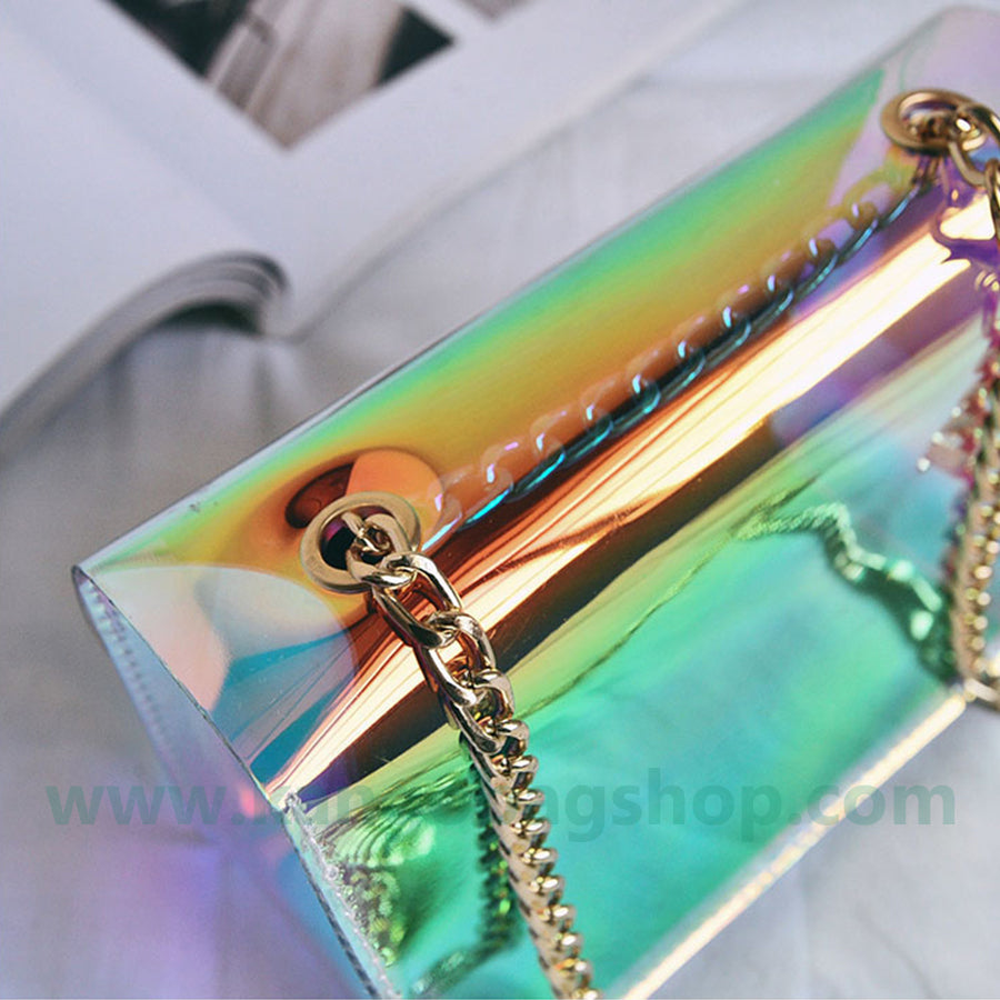 New laser dazzle color small square bag chain small bag mobile bag change purse transparent bag single shoulder messenger bag