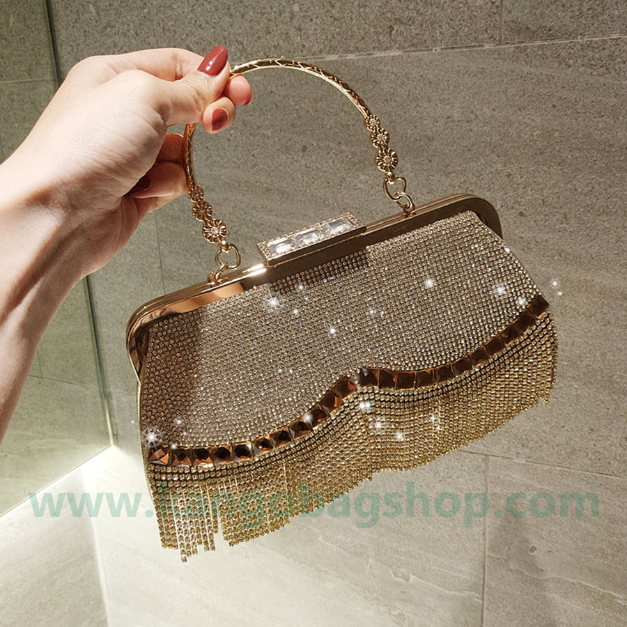 New all-hand Diamond Tassel Pearl Diamond dinner bag small dress bag hand-held banquet bag