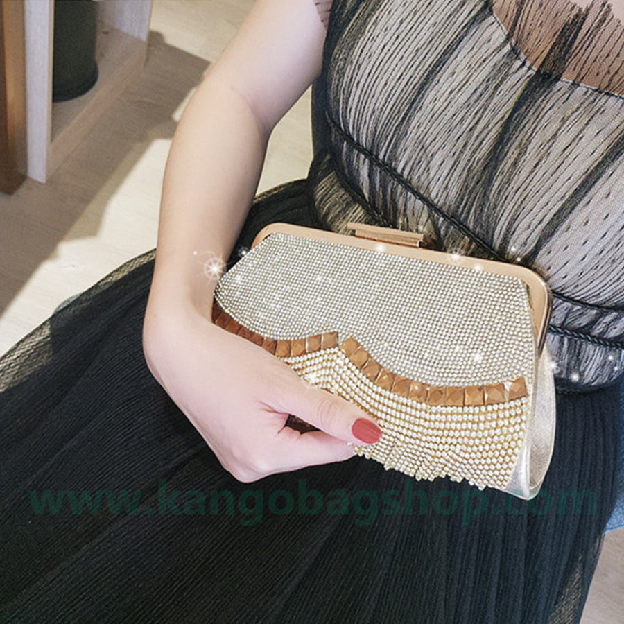 New all-hand Diamond Tassel Pearl Diamond dinner bag small dress bag hand-held banquet bag