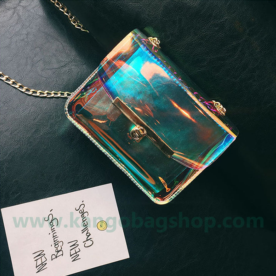 New laser dazzle color small square bag chain small bag mobile bag change purse transparent bag single shoulder messenger bag