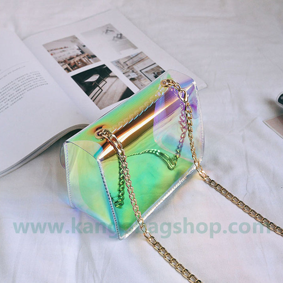 New laser dazzle color small square bag chain small bag mobile bag change purse transparent bag single shoulder messenger bag