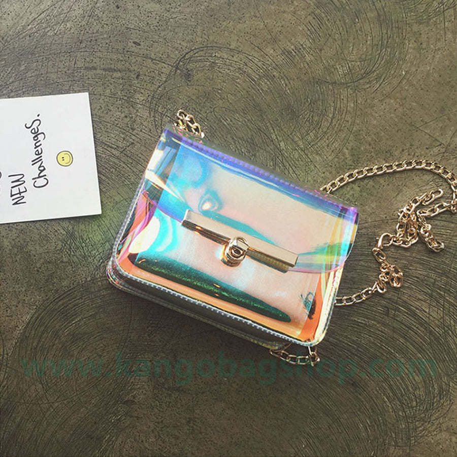 New laser dazzle color small square bag chain small bag mobile bag change purse transparent bag single shoulder messenger bag