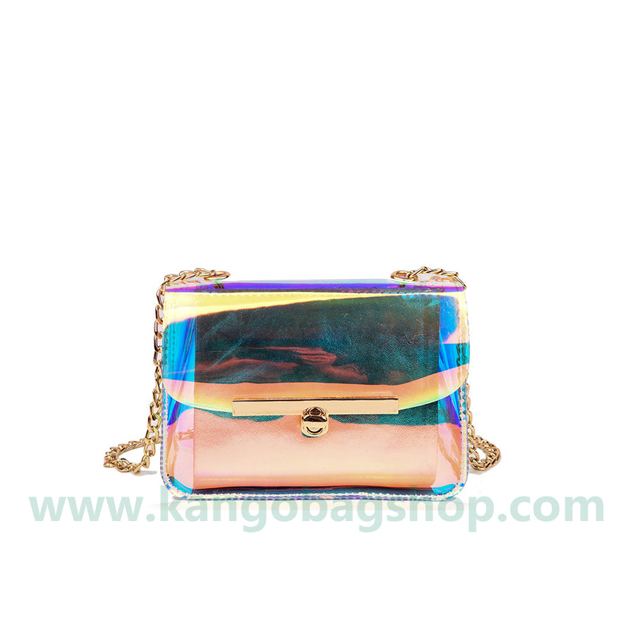 New laser dazzle color small square bag chain small bag mobile bag change purse transparent bag single shoulder messenger bag